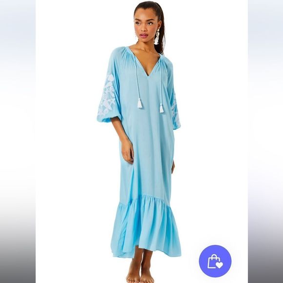 Lilly Pulitzer Other - Cheree Long-Sleeved Maxi Cover-Up Caftan in light baby sky celestial blue